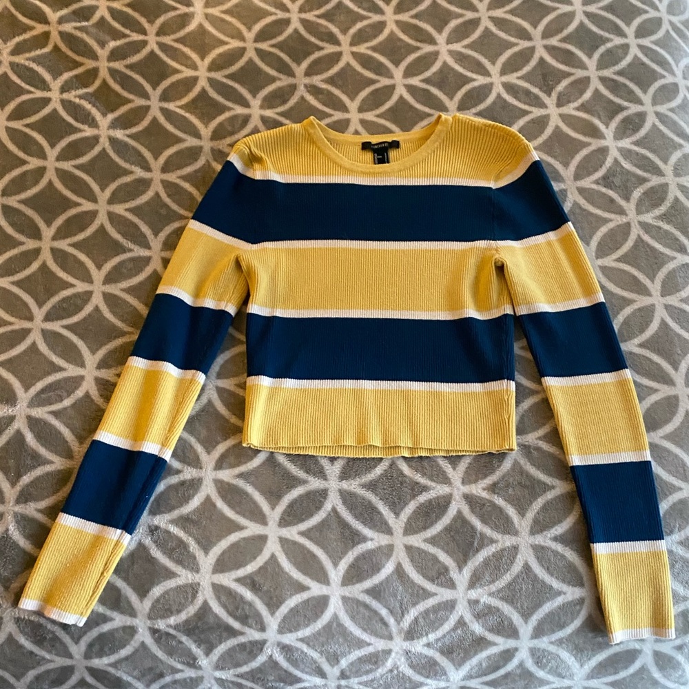 Yellow/Navy Striped Cropped Sweater